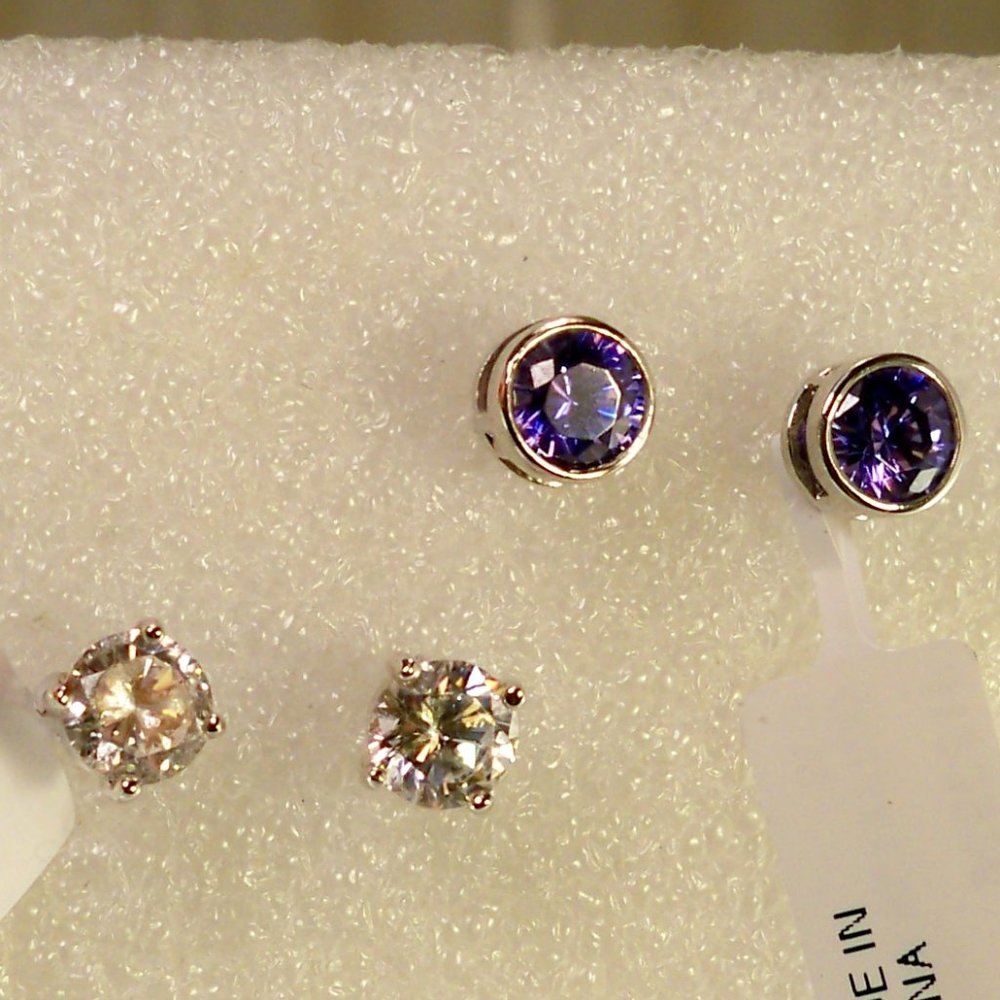 NEW Charles Winston Purple Cubic Zirconia Silver 2 Pears Earrings